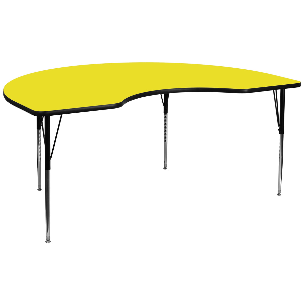 Yellow |#| 48inchW x 96inchL Kidney Yellow HP Laminate Activity Table - Height Adjustable Legs