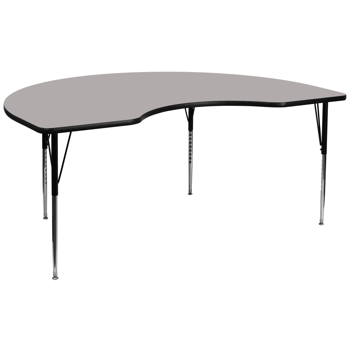 Gray |#| 48inchW x 96inchL Kidney Grey HP Laminate Activity Table - Height Adjustable Legs