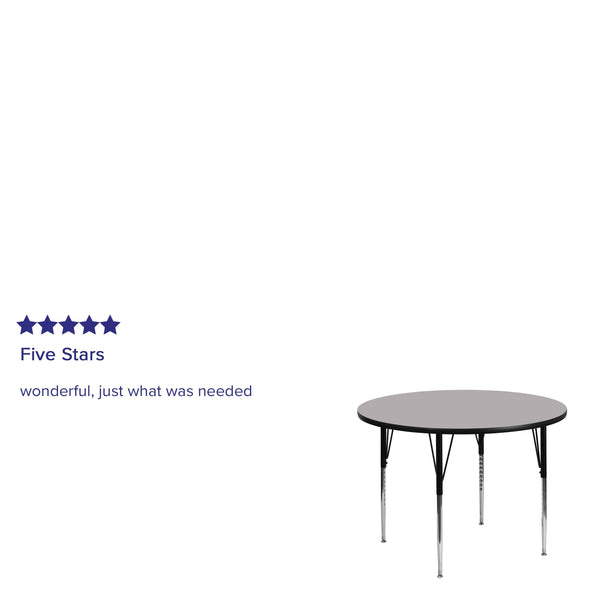 Gray |#| 48inch Round Grey Thermal Laminate Activity Table - Standard Height Adjustable Legs