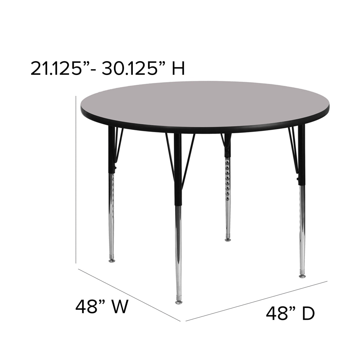 Gray |#| 48inch Round Grey Thermal Laminate Activity Table - Standard Height Adjustable Legs