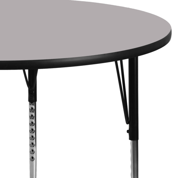 Gray |#| 48inch Round Grey Thermal Laminate Activity Table - Standard Height Adjustable Legs