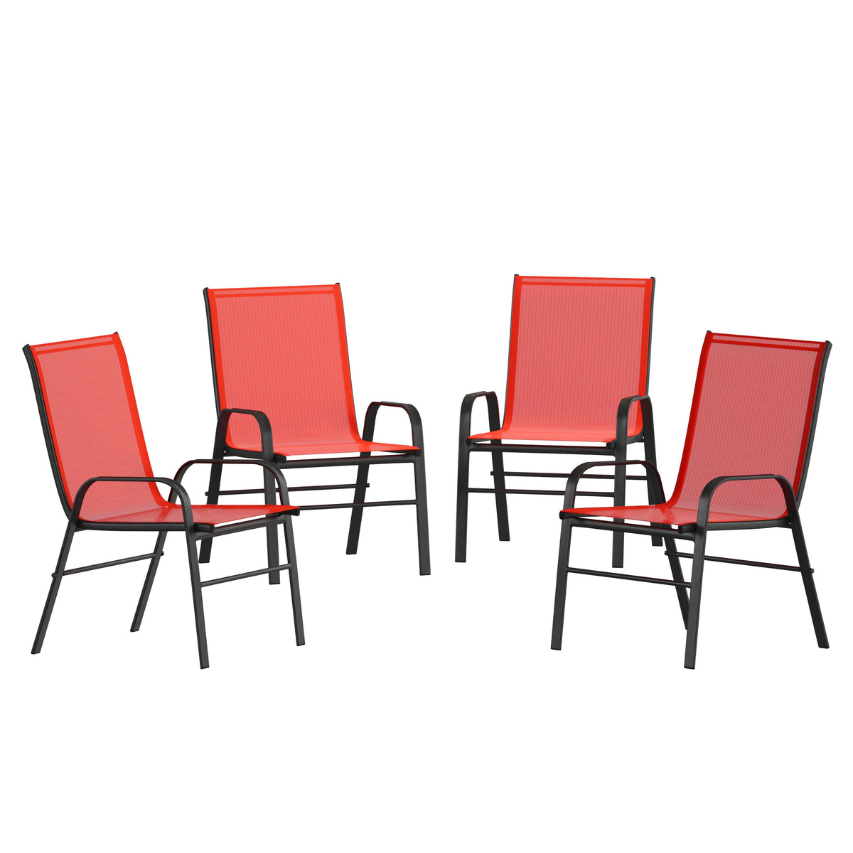 Red |#| 4 Pack Red Outdoor Stack Chair with Flex Comfort Material - Patio Stack Chair