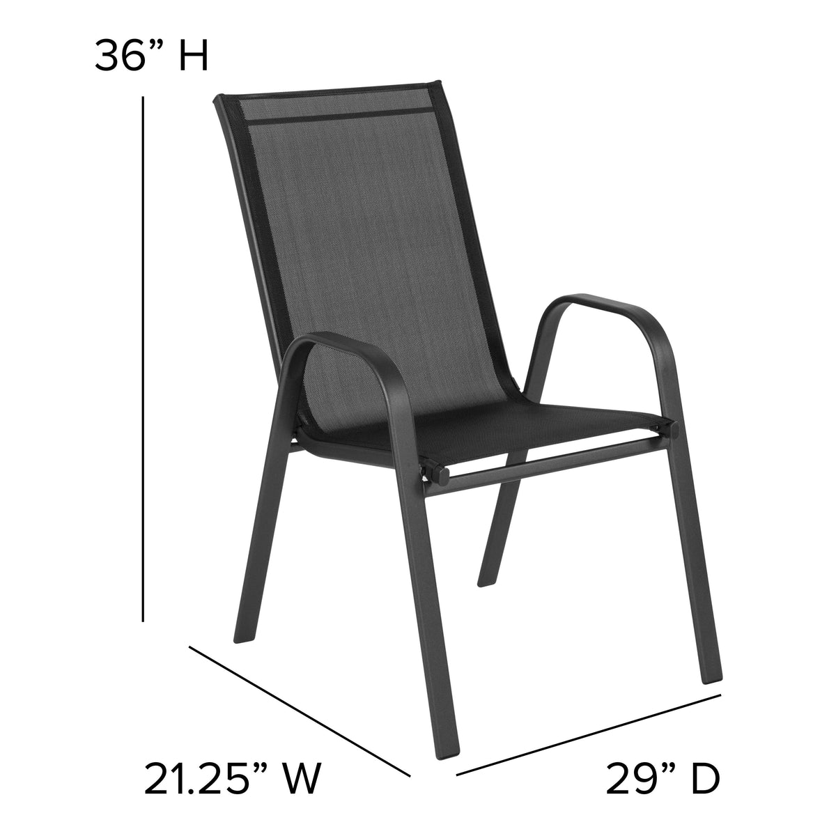 Black |#| 4 Pack Black Outdoor Stack Chair with Flex Comfort Material - Patio Stack Chair