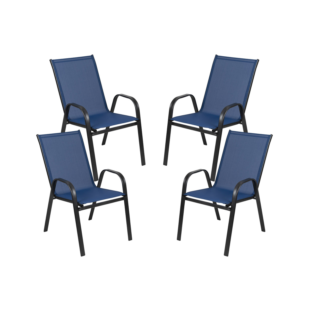 Navy |#| 4 Pack Navy Outdoor Stack Chair with Flex Comfort Material - Patio Stack Chair