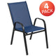 Navy |#| 4 Pack Navy Outdoor Stack Chair with Flex Comfort Material - Patio Stack Chair