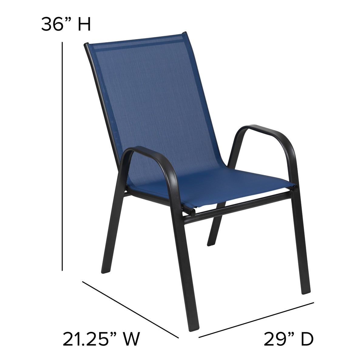 Navy |#| 4 Pack Navy Outdoor Stack Chair with Flex Comfort Material - Patio Stack Chair