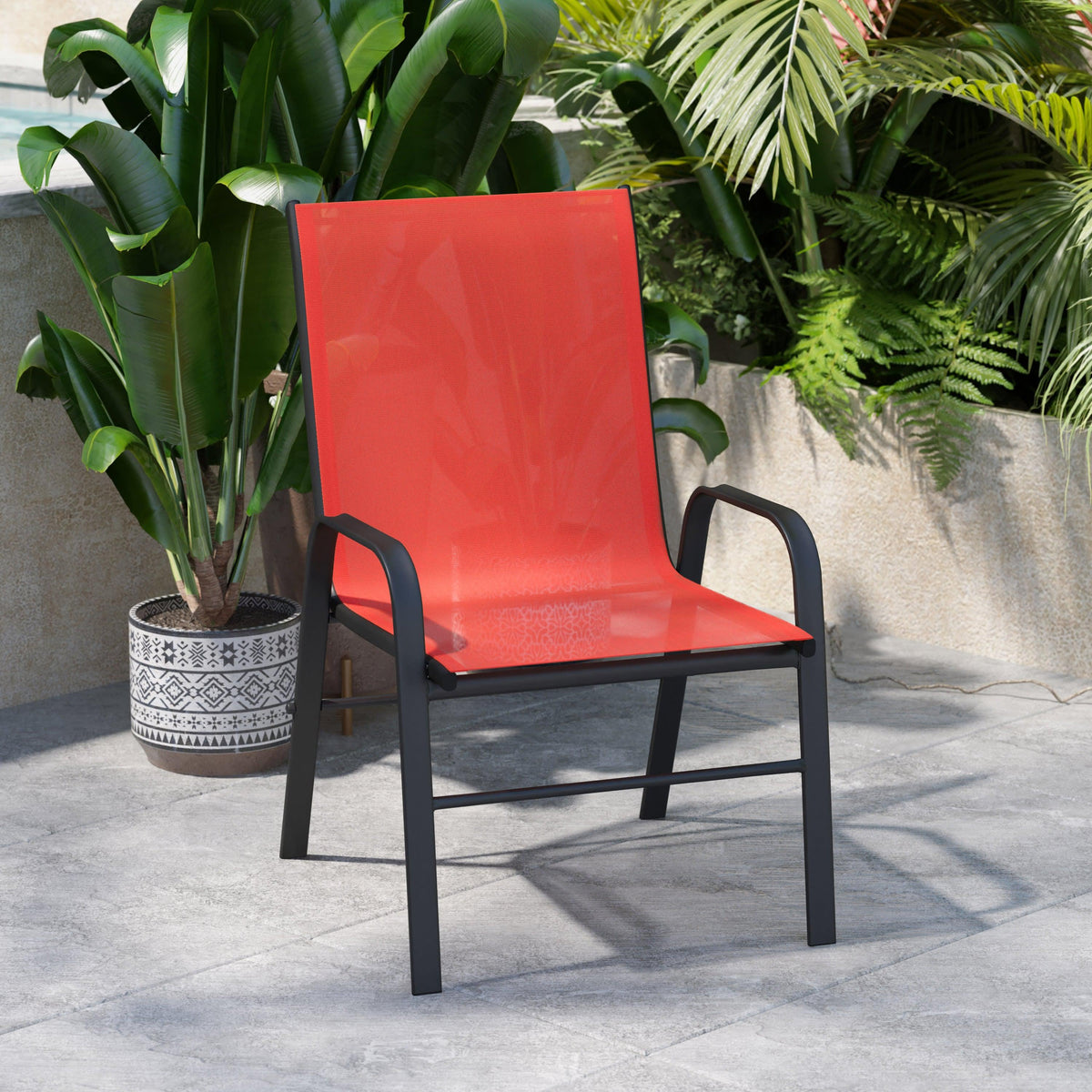 Red |#| 4 Pack Red Outdoor Stack Chair with Flex Comfort Material - Patio Stack Chair