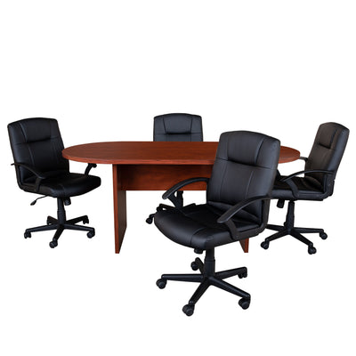5 Piece Oval Conference Table Set with 4 LeatherSoft-Padded Task Chairs