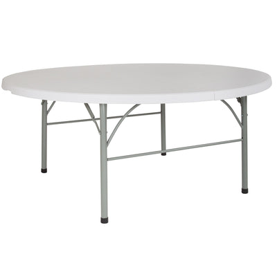6-Foot Round Bi-Fold Plastic Banquet and Event Folding Table with Carrying Handle