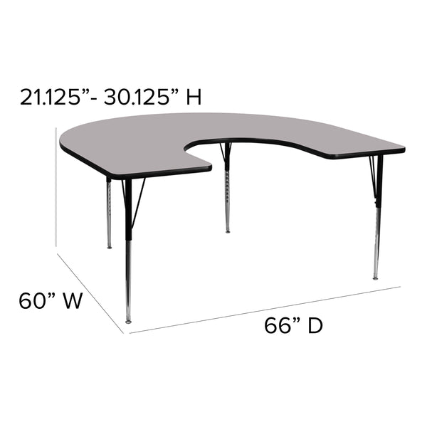 Gray |#| 60inchW x 66inchL Horseshoe Grey Thermal Laminate Adjustable Activity Table