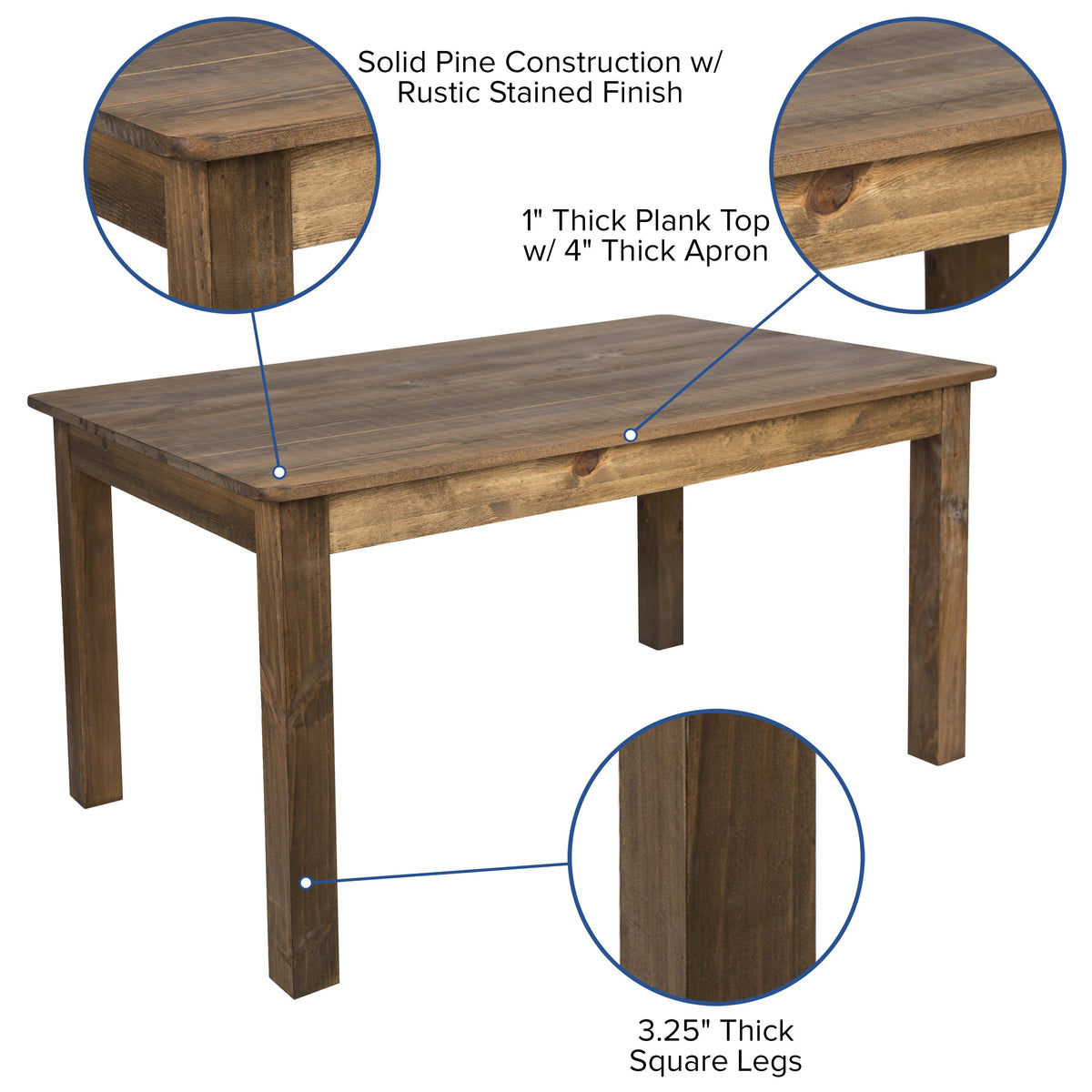 60inch x 38inch Antique Rustic Farm Table Set with 6 Cross Back Chairs and Cushions