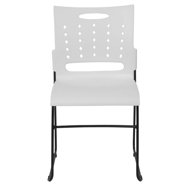White |#| 881 lb. Capacity White Sled Base Stack Chair with Carry Handle and Air-Vent Back