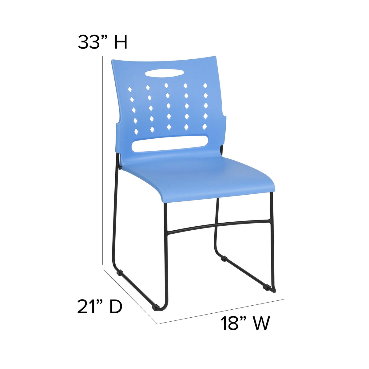 Blue |#| 881 lb. Capacity Blue Sled Base Stack Chair with Carry Handle and Air-Vent Back