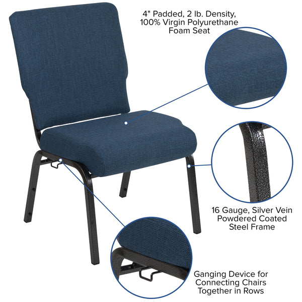 Blue Fabric/Silver Vein Frame |#| 20.5inch Blue Molded Foam Stacking Church Chair