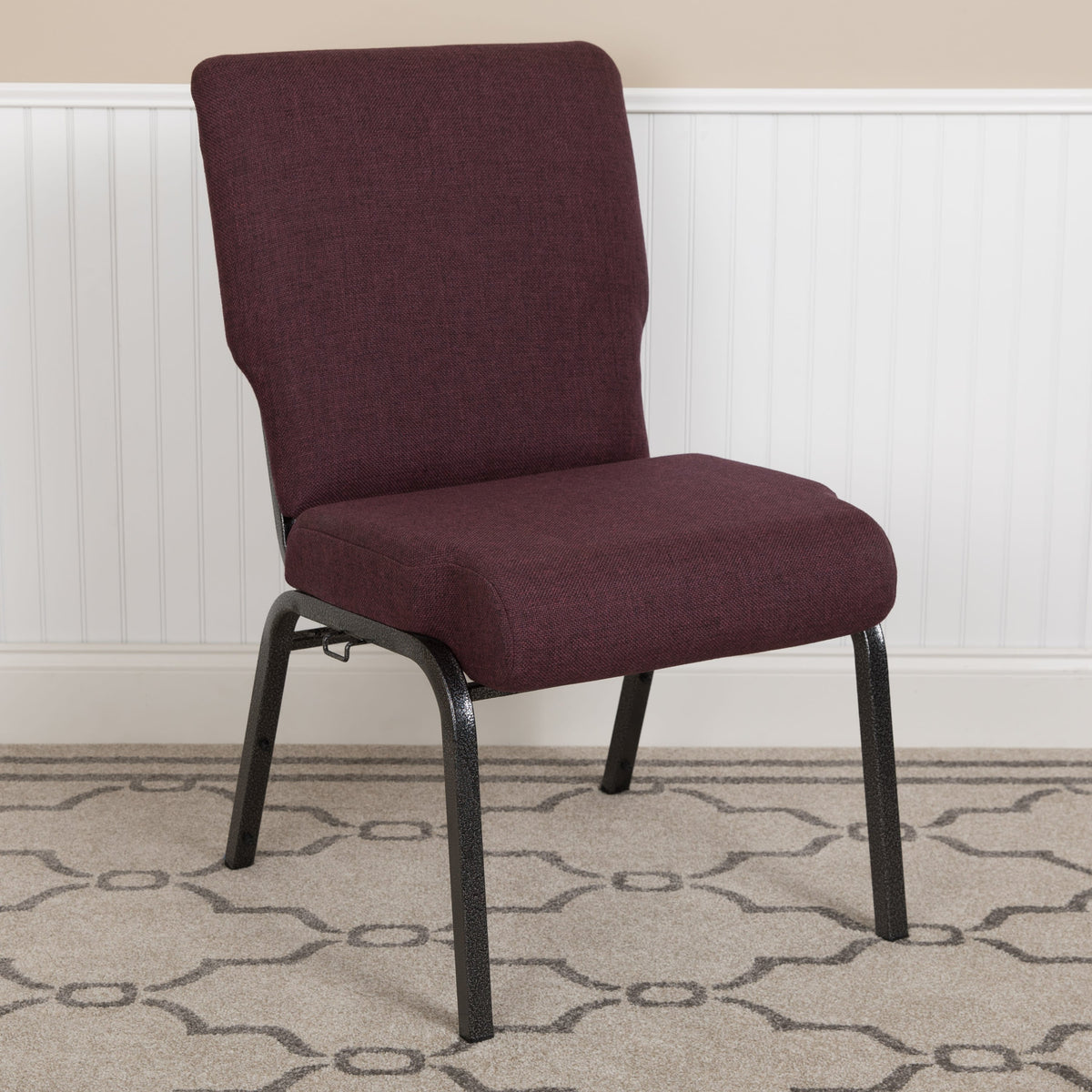 Grape/Amethyst Fabric/Silver Vein Frame |#| 20.5inch Grape Molded Foam Stacking Church Chair