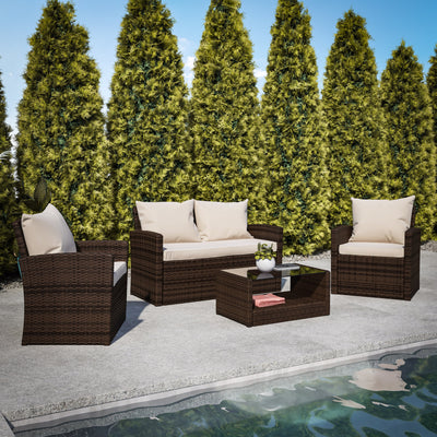 Aransas Series 4 Piece Patio Set with Back Pillows and Seat Cushions