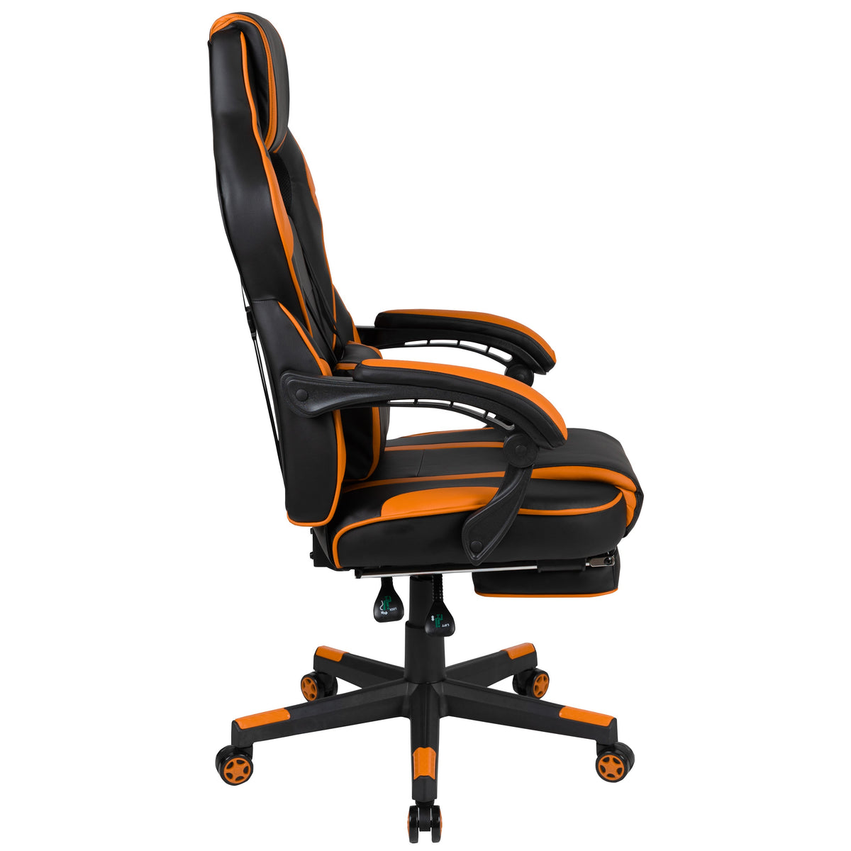 Black with Orange Trim |#| Fully Reclining Gaming Chair with Slideout Footrest, Lumbar Massage-Black/Orange