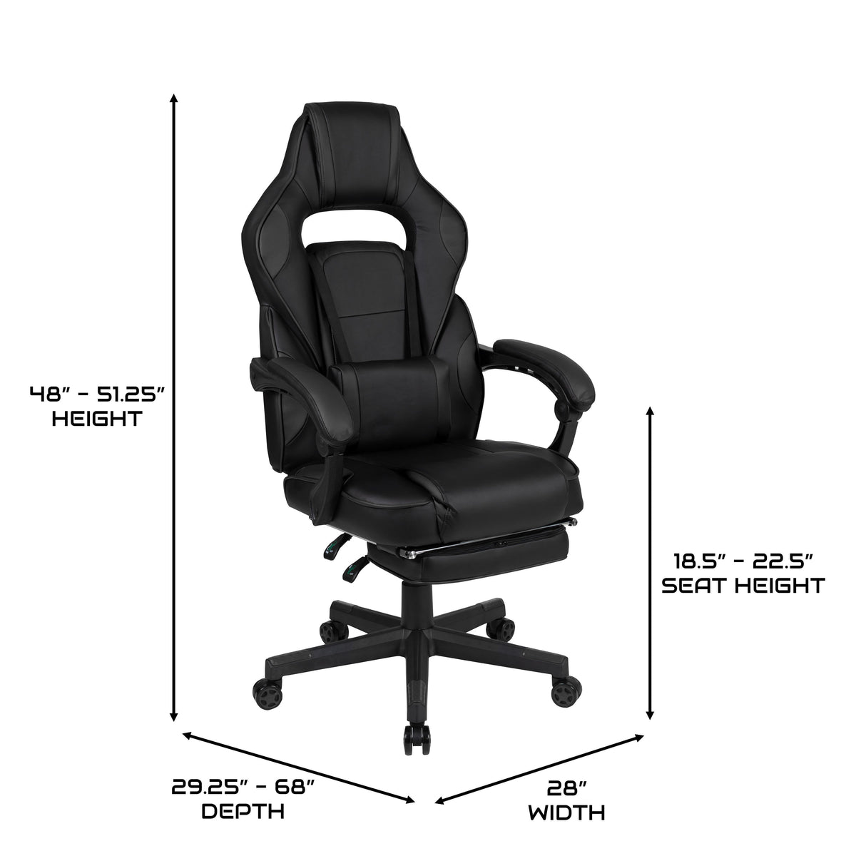 Black |#| Fully Reclining Gaming Chair with Slideout Footrest, Lumbar Massage-Black