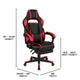 Black with Red Trim |#| Fully Reclining Gaming Chair with Slideout Footrest, Lumbar Massage-Black/Red