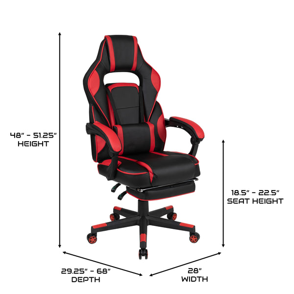 Black with Red Trim |#| Fully Reclining Gaming Chair with Slideout Footrest, Lumbar Massage-Black/Red