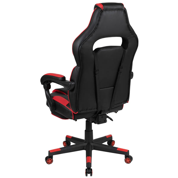 Black with Red Trim |#| Fully Reclining Gaming Chair with Slideout Footrest, Lumbar Massage-Black/Red