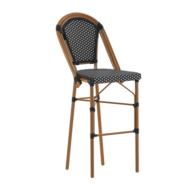 Black & White/Natural Frame |#| All-Weather Commercial Paris Stool with Bamboo Print Metal Frame-Black/White