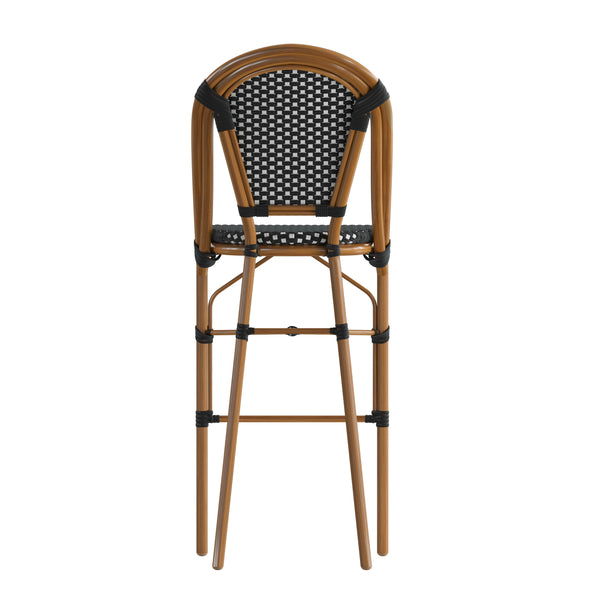 Black & White/Natural Frame |#| All-Weather Commercial Paris Stool with Bamboo Print Metal Frame-Black/White