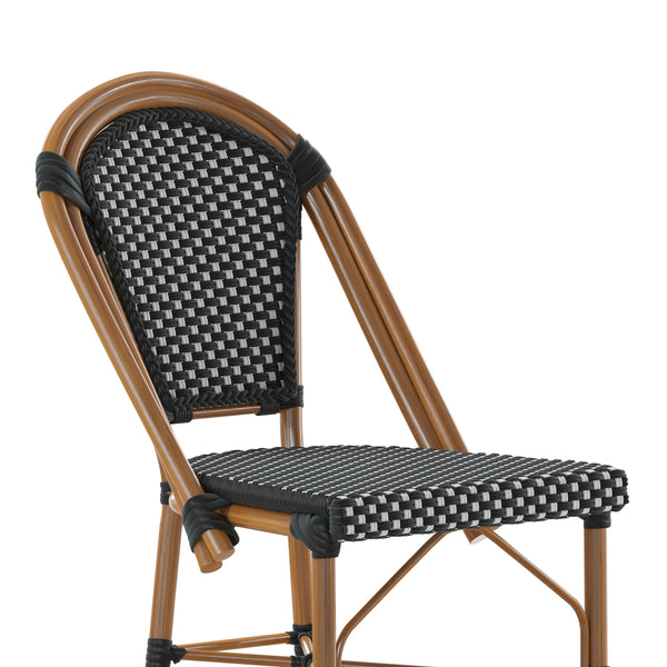 Black & White/Natural Frame |#| All-Weather Commercial Paris Stool with Bamboo Print Metal Frame-Black/White