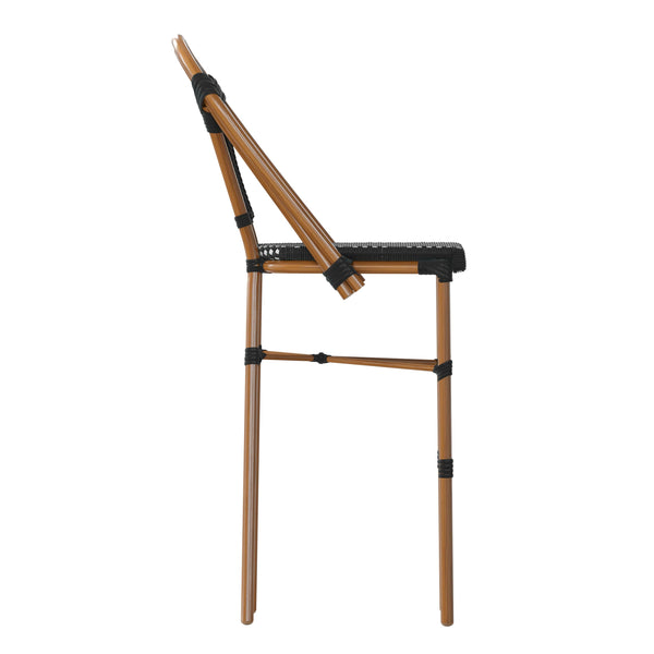 Black & White/Natural Frame |#| All-Weather Commercial Paris Stool with Bamboo Print Metal Frame-Black/White