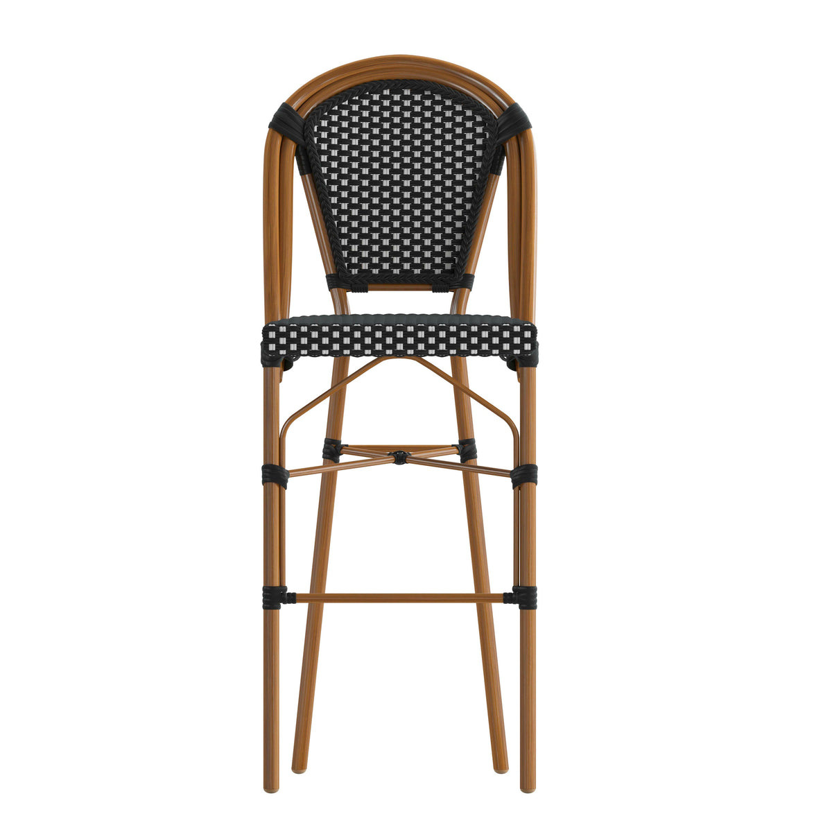 Black & White/Natural Frame |#| All-Weather Commercial Paris Stool with Bamboo Print Metal Frame-Black/White