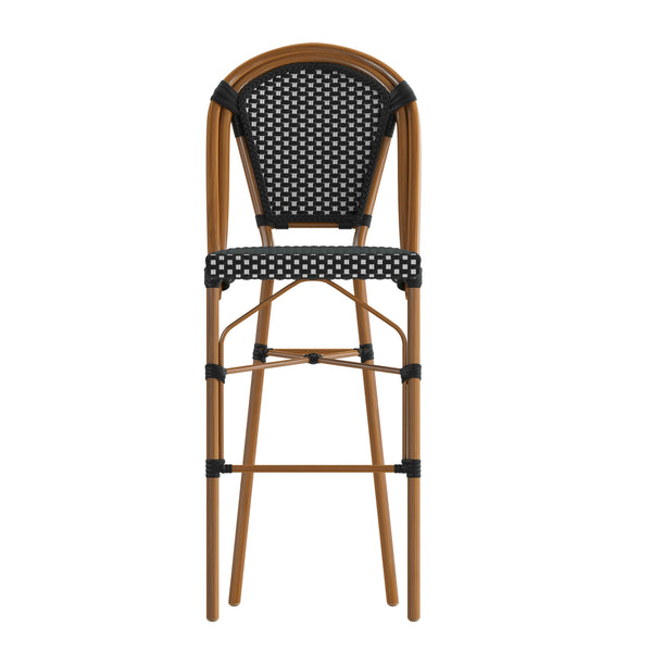 Black & White/Natural Frame |#| All-Weather Commercial Paris Stool with Bamboo Print Metal Frame-Black/White