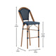 Navy & White/Natural Frame |#| All-Weather Commercial Paris Stool with Bamboo Print Metal Frame-Navy/White