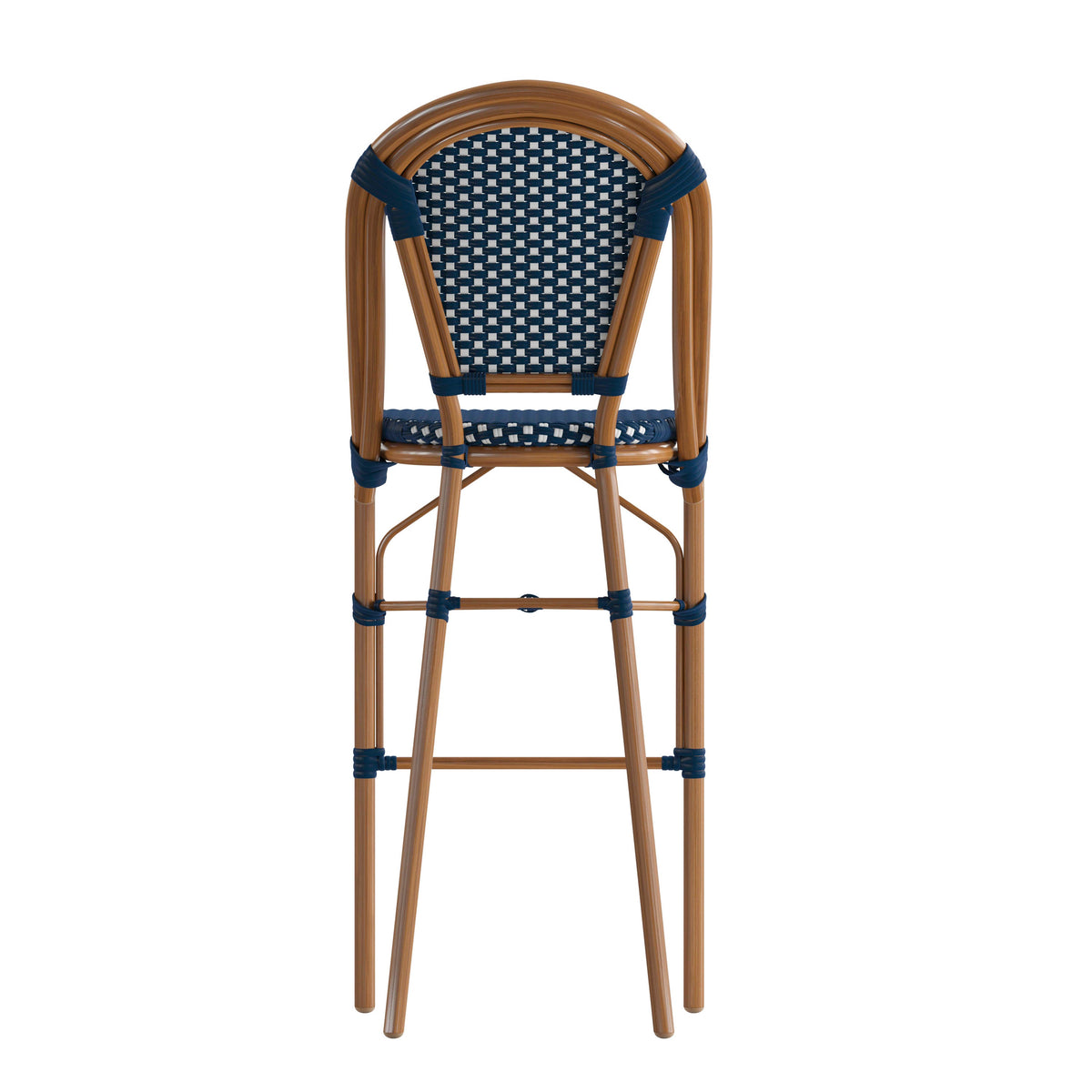 Navy & White/Natural Frame |#| All-Weather Commercial Paris Stool with Bamboo Print Metal Frame-Navy/White