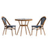 Bordeaux Indoor/Outdoor Commercial French Bistro 31.5" Table, PE Rattan, Glass Top with 2 Stack Chairs