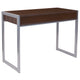 Dark Wood Grain Finish Desk with Two Drawers and Silver Metal Frame