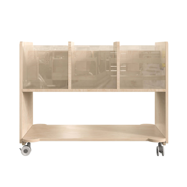 Commercial Wooden Mobile Storage Cart with 6 Clear Compartments - Shelf, Natural