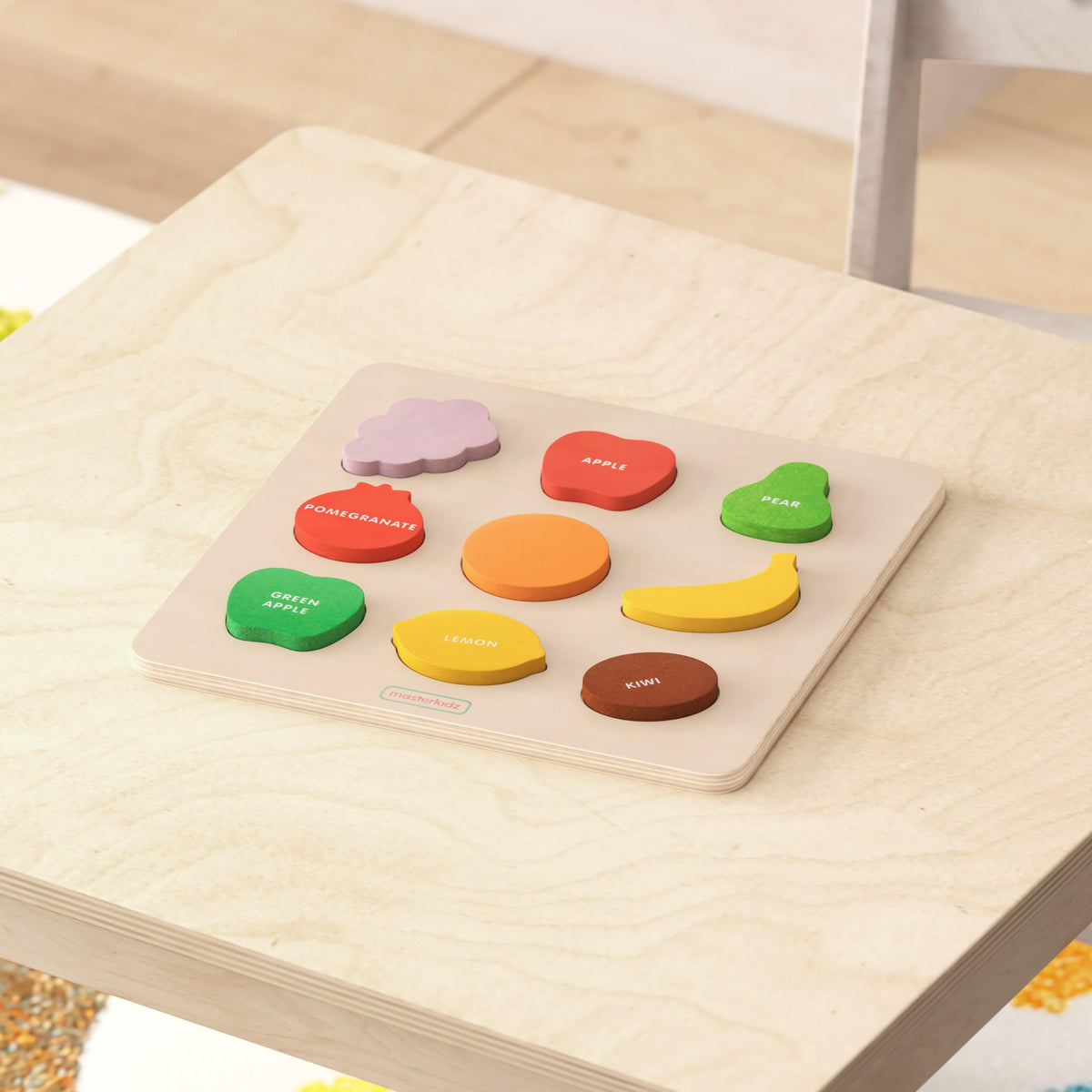 Commercial Grade STEM Fruit Shapes Wooden Puzzle Board - Natural/Multicolor