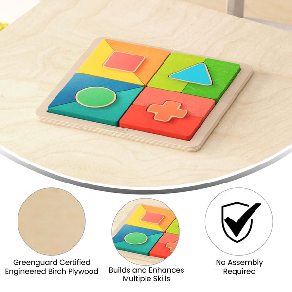 Commercial Grade Wooden Geometric Shape Building Puzzle - Natural/Multicolor