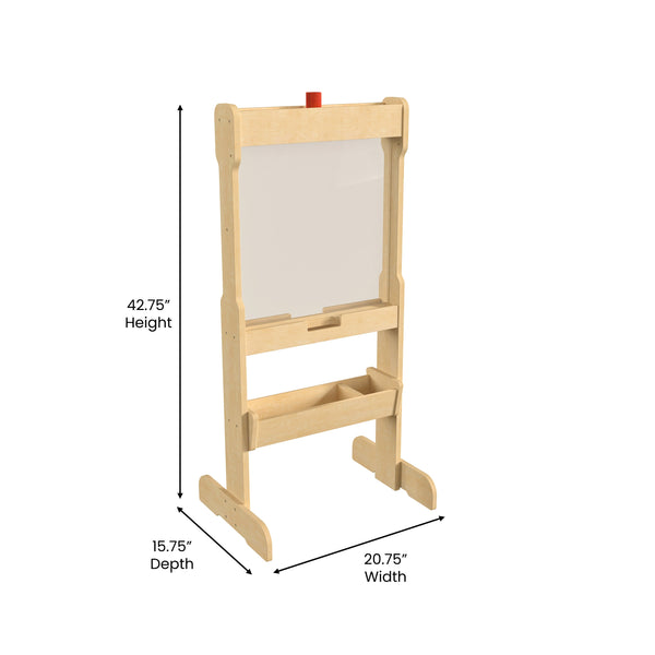 Commercial Double Sided Freestanding Wooden Art Easel with Storage Tray-Natural