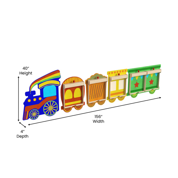 Commercial Grade Wooden Train STEAM Wall System with 5 Accessory Panel Holders