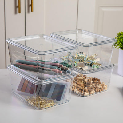 Brody 4 pack Stackable Plastic Storage Box with Lids Office Desktop Organizers, 6.75" x 5" - View 2