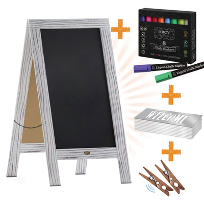 Canterbury Wooden Indoor/Outdoor A-Frame Magnetic Chalkboard Sign Set with 8 Chalk Markers, 10 Stencils, Eraser, and 2 Magnets