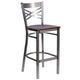 Walnut Wood Seat/Clear Coated Metal Frame |#| Clear Coated "X" Back Metal Restaurant Barstool - Walnut Wood Seat
