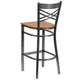 Natural Wood Seat/Clear Coated Metal Frame |#| Clear Coated "X" Back Metal Restaurant Barstool - Natural Wood Seat