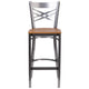 Natural Wood Seat/Clear Coated Metal Frame |#| Clear Coated "X" Back Metal Restaurant Barstool - Natural Wood Seat