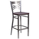 Mahogany Wood Seat/Clear Coated Metal Frame |#| Clear Coated "X" Back Metal Restaurant Barstool - Mahogany Wood Seat