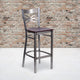 Mahogany Wood Seat/Clear Coated Metal Frame |#| Clear Coated "X" Back Metal Restaurant Barstool - Mahogany Wood Seat