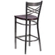 Mahogany Wood Seat/Clear Coated Metal Frame |#| Clear Coated "X" Back Metal Restaurant Barstool - Mahogany Wood Seat