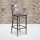 Walnut Wood Seat/Clear Coated Metal Frame |#| Clear Coated "X" Back Metal Restaurant Barstool - Walnut Wood Seat