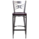 Mahogany Wood Seat/Clear Coated Metal Frame |#| Clear Coated "X" Back Metal Restaurant Barstool - Mahogany Wood Seat